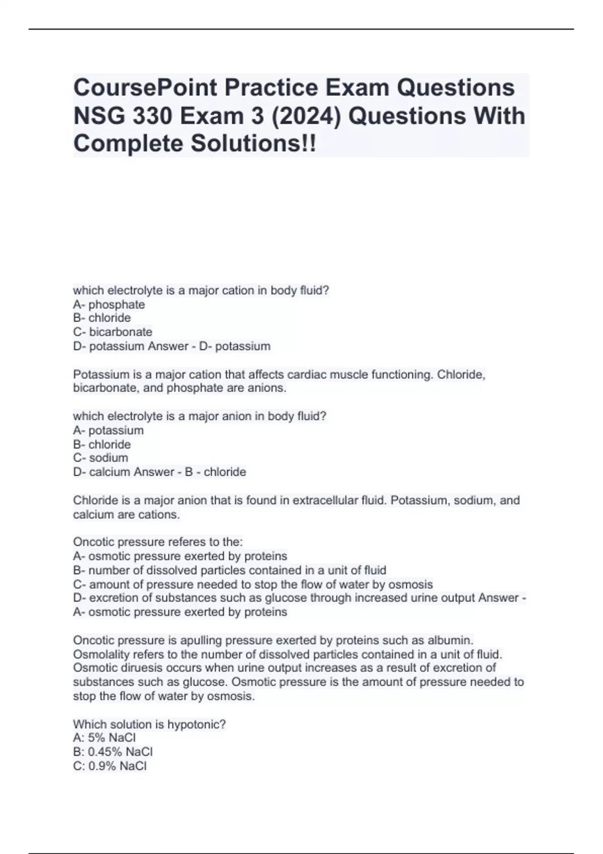 CoursePoint Practice Exam Questions NSG 330 Exam 3 (2024) Questions ...