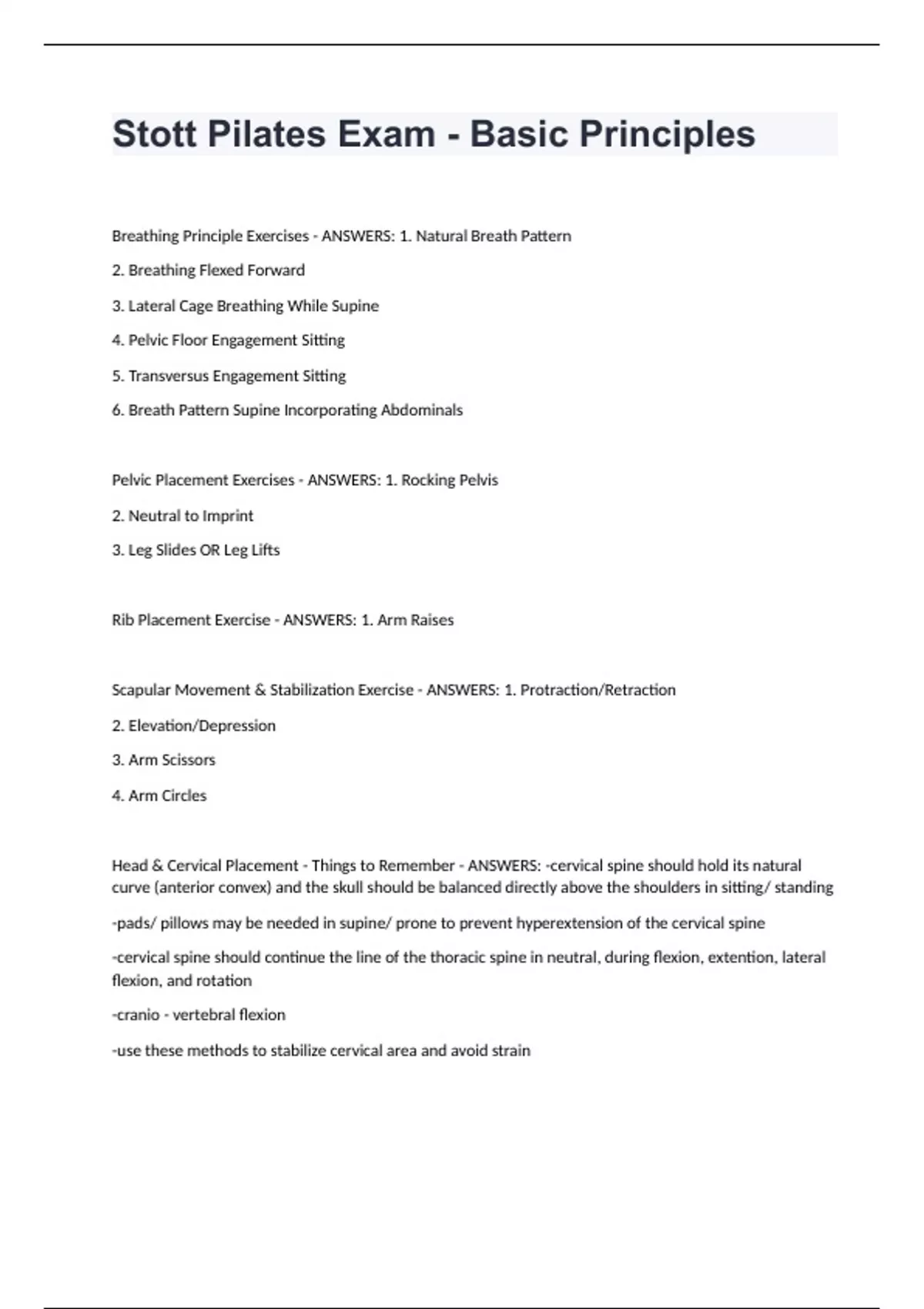 Stott Pilates Exam Basic Principles 2024 updated questions with