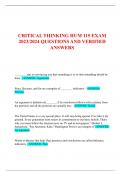 CRITICAL THINKING HUM 115 EXAM  2023/2024 QUESTIONS AND VERIFIED  ANSWERS