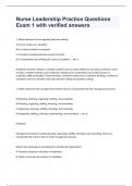 Nurse Leadership Practice Questions Exam 1 with verified answers