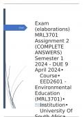 Exam (elaborations) MRL3701 Assignment 2 (COMPLETE ANSWERS) Semester 1 2024 - DUE 9 April 2024 •	Course •	EED2601 - Environmental Education (MRL3701) •	Institution •	University Of South Africa (Unisa) •	Book •	Hockly's Insolvency Law