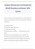 Newborn Nursing Care and Assessment NCLEX Questions and Answer 100% Correct
