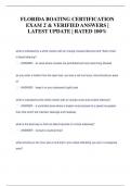 FLORIDA BOATING CERTIFICATION  EXAM 2&grave;& VERIFIED ANSWERS 