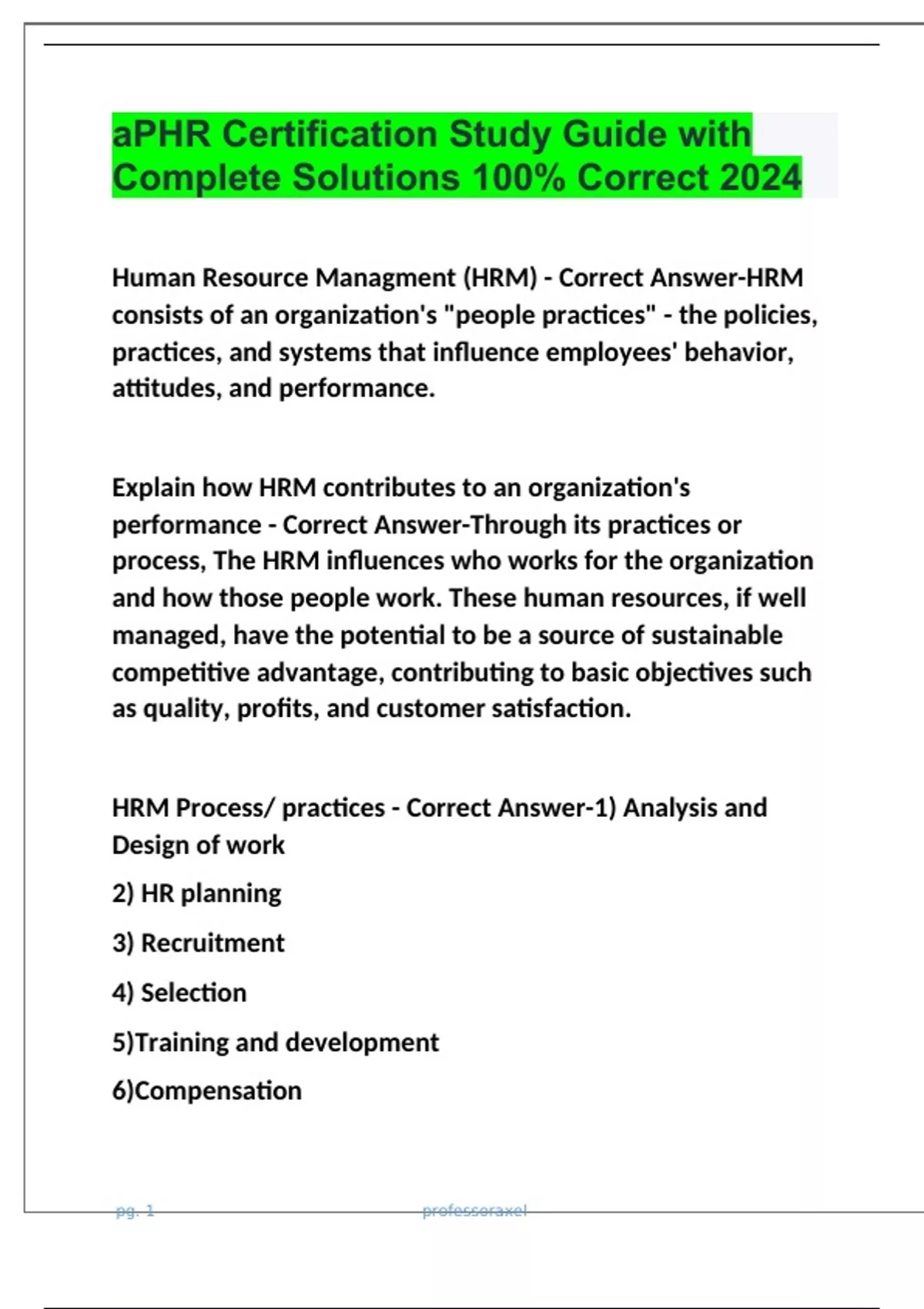 aPHR Certification Study Guide with Complete Solutions 100% Correct ...