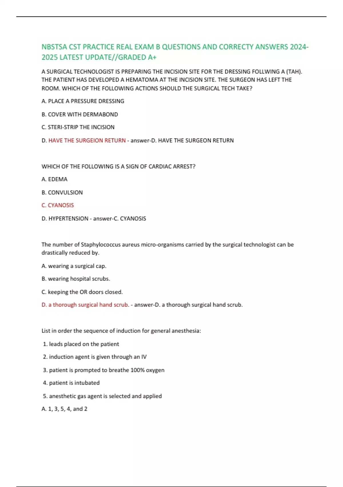 NBSTSA CST PRACTICE REAL EXAM B QUESTIONS AND CORRECTY ANSWERS LATEST ...