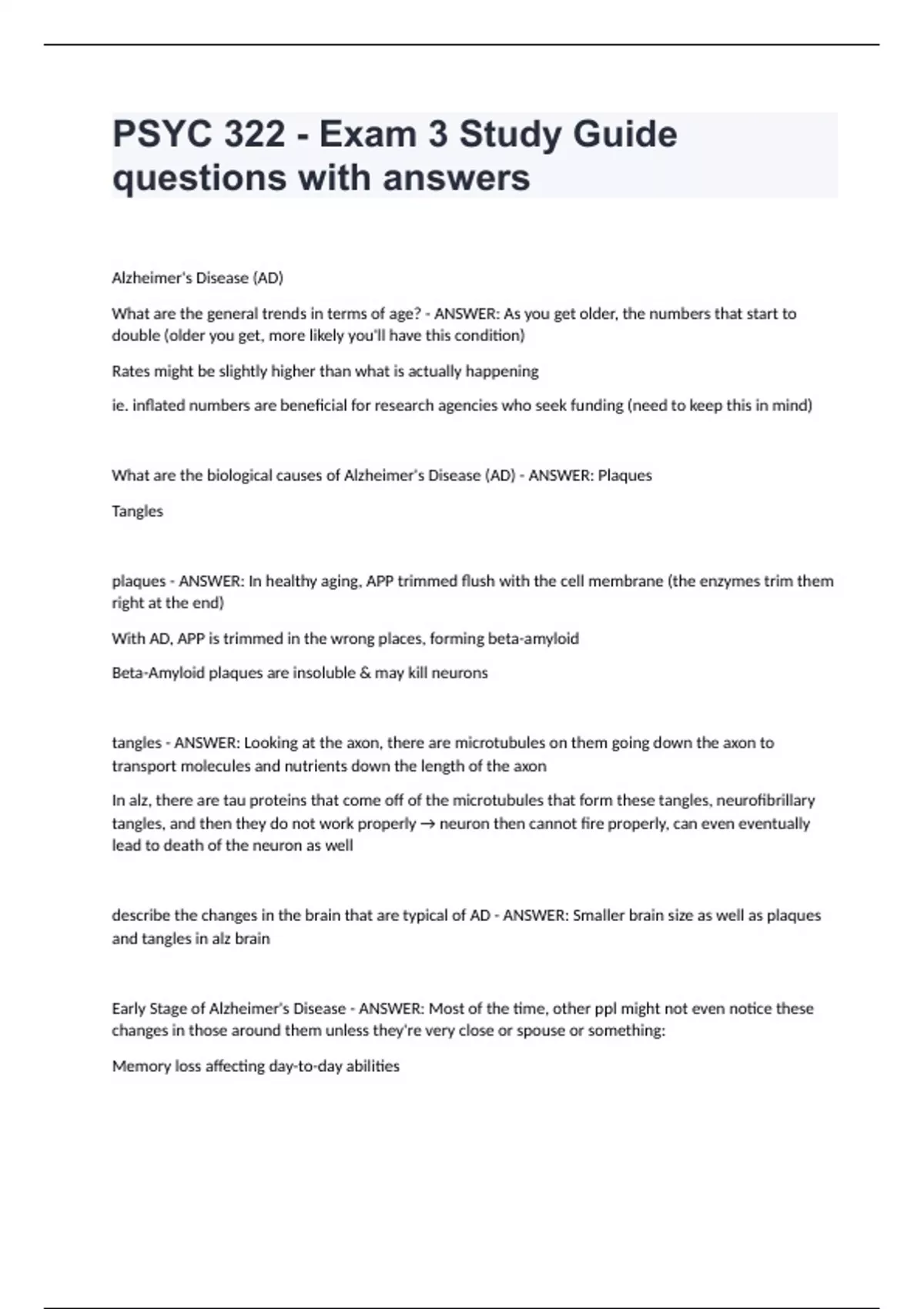PSYC 322 - Exam 3 Study Guide questions with answers - PSYC 322 - Stuvia US