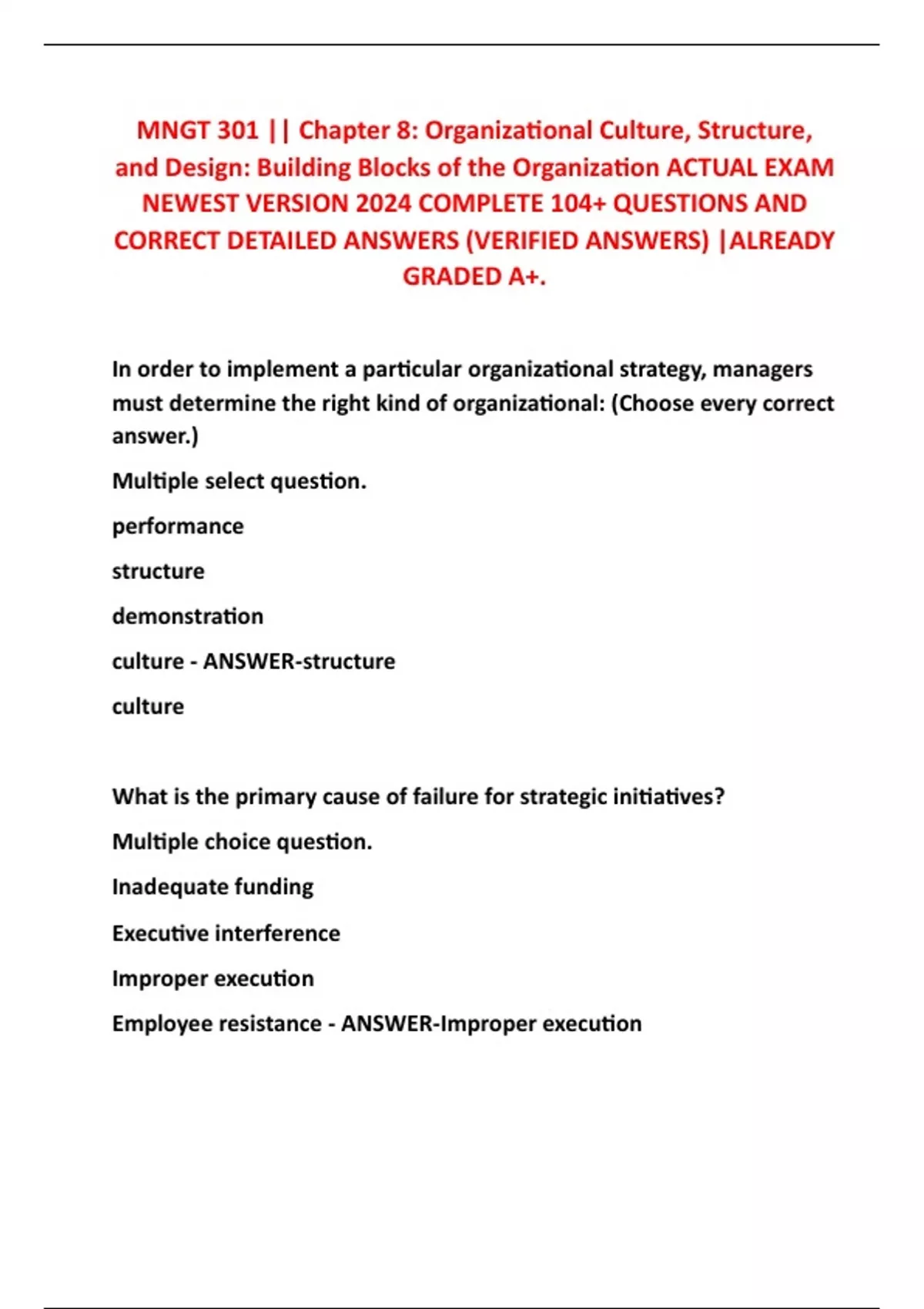MNGT 301 || Chapter 8: Organizational Culture, Structure, and Design ...