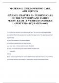 MATERNAL CHILD NURSING CARE,  6TH EDITION (EXAM 2) CHAPTER 23: NURSING CARE  OF THE NEWBORN AND FAMILY  PERRY: EXAM `& VERIFIED ANSWERS |  LATEST UPDATE | RATED 100%