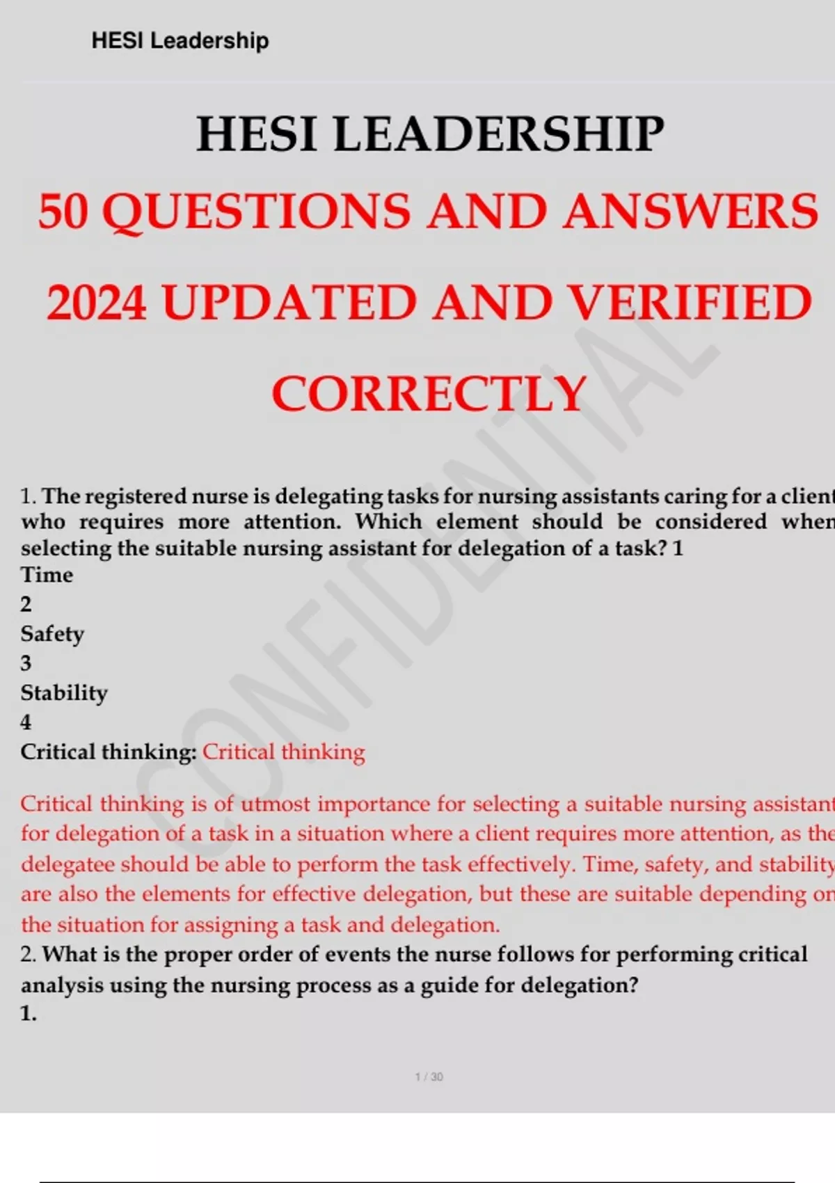 HESI RN Leadership / Management Test Bank Leadership HESI LEADERSHIP ...