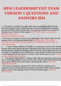 HESI RN Leadership / Management Test Bank Leadership HESI LEADERSHIP EXIT EXAMQUESTIONS AND ANSWERS 2024. 2024 updated and verified. 
