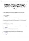 Postpartum Care Part 2 from NCLEX-RN  Maternal-Neonatal Nursing & VERIFIED  ANSWERS &vert; LATEST UPDATE &vert; RATED  100&percnt;