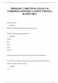 PRIMARY CARE FINAL EXAM 3 &  VERIFIED ANSWERS &vert; LATEST UPDATE &vert;  RATED 100&percnt;