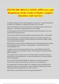PESTICIDE REGULATION&lowbar;DPR Laws and Regulations Study Guide in Depth Complete Questions And Answers