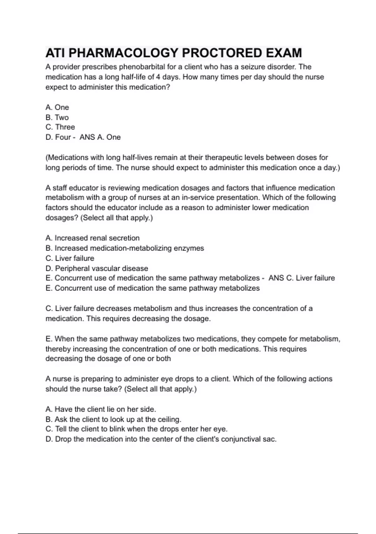 ATI PHARMACOLOGY PROCTORED EXAM 2024 QUESTIONS & ANSWERS (A+ GRADED 100 ...