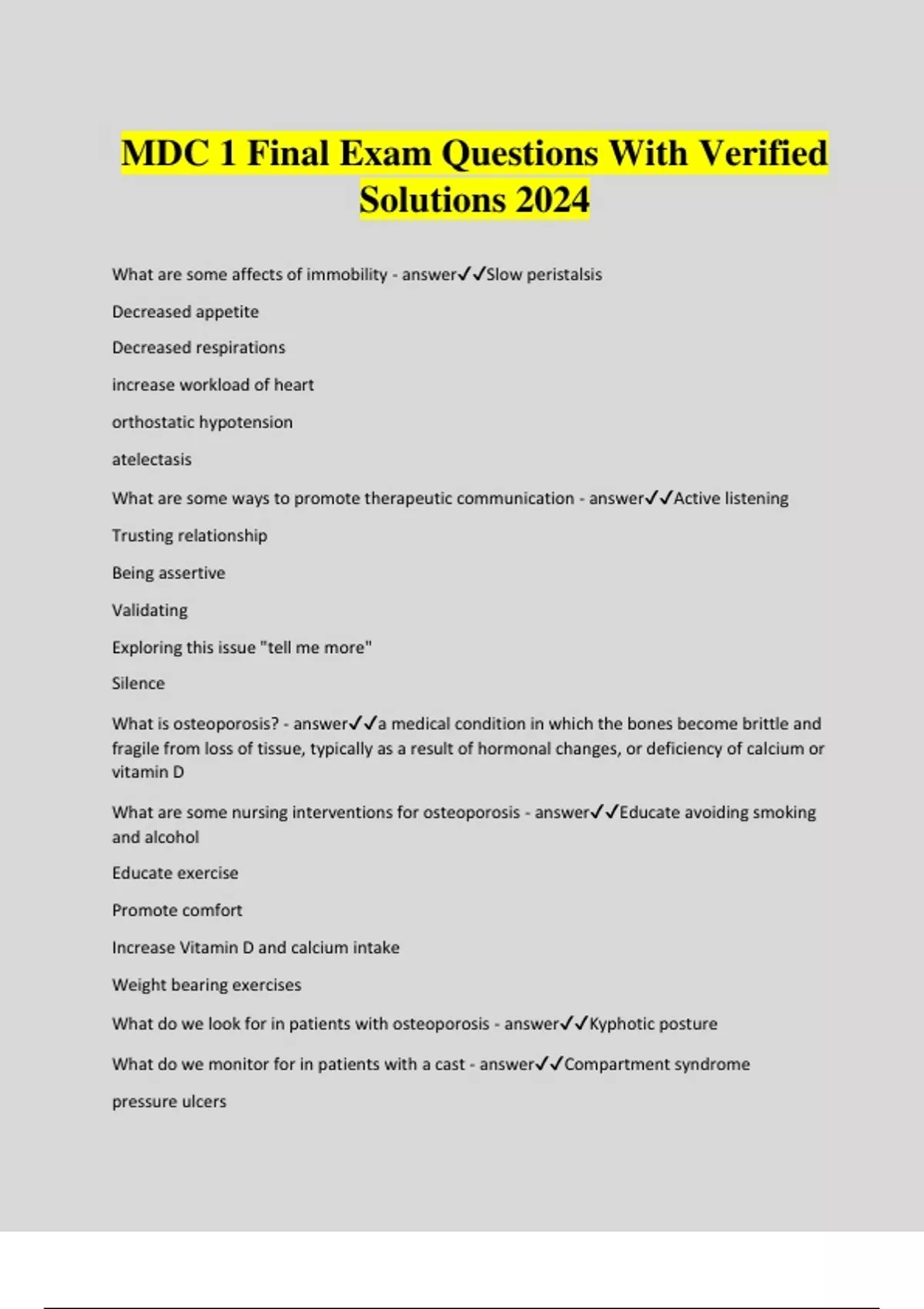 MDC 1 Final Exam Questions With Verified Solutions 2024 - MDC - Stuvia US