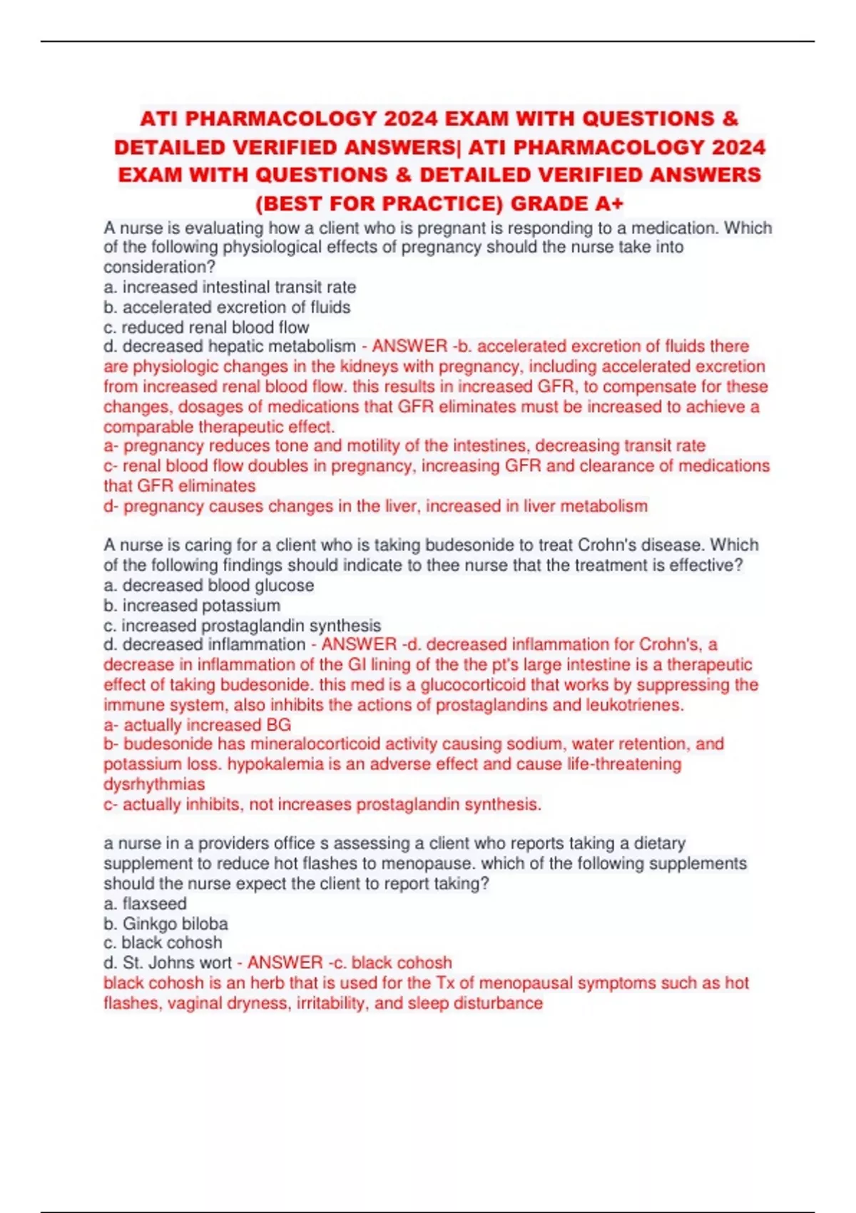 ATI PHARMACOLOGY 2024 EXAM WITH QUESTIONS & DETAILED VERIFIED ANSWERS ...