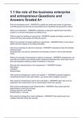 1.1 the role of the business enterprise and entrepreneur-Questions and Answers Graded A+
