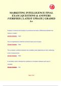 MARKETING INTELLIGENCE FINAL  EXAM | QUESTIONS & ANSWERS  (VERIFIED) | LATEST UPDATE | GRADED  A+