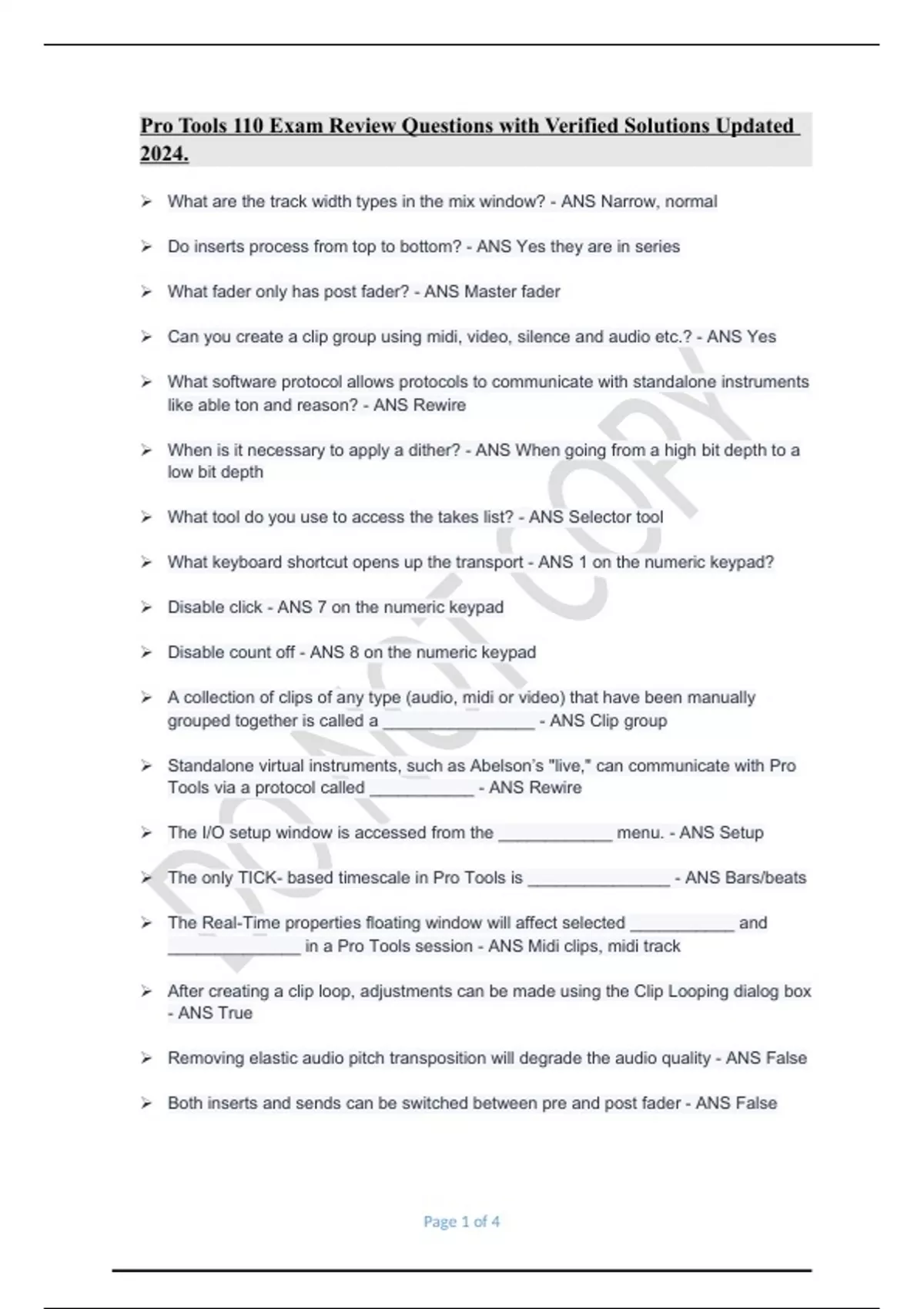 Pro Tools 110 Exam Review Questions With Verified Solutions Updated