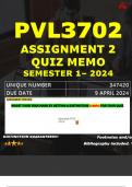 PVL3702 ASSIGNMENT 2 QUIZ MEMO - SEMESTER 1 - 2024 - UNISA - DUE : 9 APRIL 2024 (INCLUDES EXTRA MCQ BOOKLET WITH ANSWERS - DISTINCTION GUARANTEED)