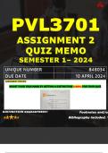 PVL3701 ASSIGNMENT 2 QUIZ MEMO - SEMESTER 1 - 2024 - UNISA - DUE : 10 APRIL 2024 (INCLUDES EXTRA MCQ BOOKLET WITH ANSWERS - DISTINCTION GUARANTEED)