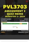 PVL3703 ASSIGNMENT 2 QUIZ MEMO - SEMESTER 1 - 2024 - UNISA - DUE : 23 APRIL 2024 (INCLUDES EXTRA MCQ BOOKLET WITH ANSWERS - DISTINCTION GUARANTEED)