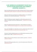 CLEP AMERICAN GOVERNMENT EXAM 2024| ACTUAL EXAM QUESTIONS AND CORRECT ANSWERS| GRADED A+