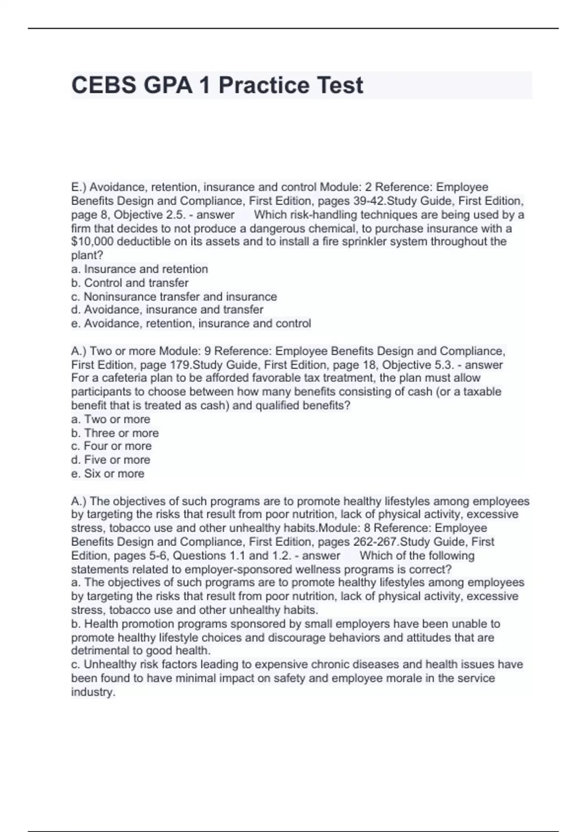 CEBS GPA 1 Practice Test Questions and Answers 100% Solutions - CEBS ...
