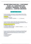 OB MIDTERM EXAM 2024 | 2 DIFFERENT EXAM | ALL QUESTIONS AND CORRECT ANSWERS | ALREADY GRADED A+ | VERIFIED ANSWERS