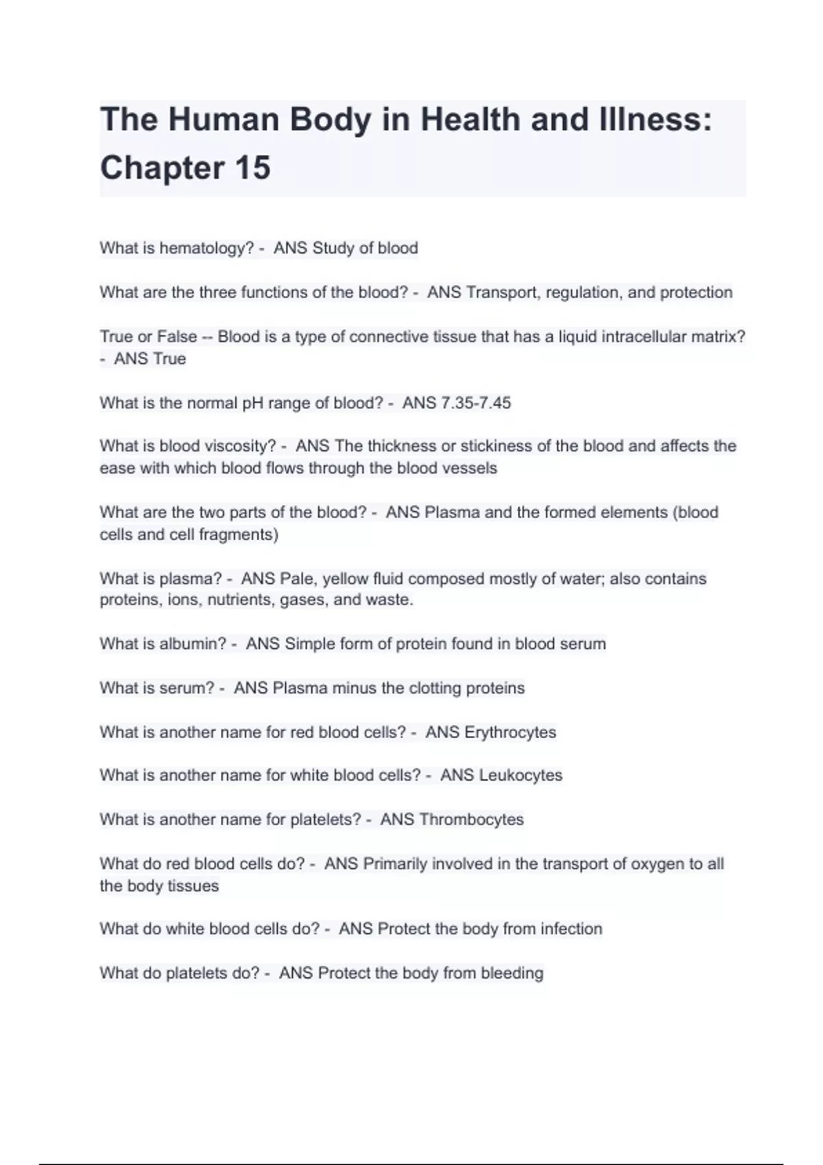 The Human Body in Health and Illness 7th Edition Chapter 15 Test Bank ...