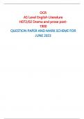 OCR AS Level English Literature H072/02 Drama and prose post-1900 QUESTION PAPER AND MARK SCHEME FOR JUNE 2023 