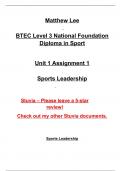 BTEC Sport Level 3 Unit 4 A1 Sports Leadership