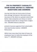 PSI PA PROPERTY CASUALITY  EXAM GUIDE &lpar;RATED A&plus;&rpar; VERIFIED  QUESTIONS AND ANSWERS