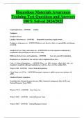 Hazardous Materials Awareness  Training Test Questions and Answers  100&percnt; Solved 2024&sol;2025