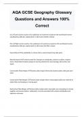 AQA GCSE Geography Glossary Questions and Answers 100&percnt;  Correct