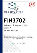 FIN3702 Assignment 2 &lpar;DETAILED ANSWERS&rpar; Semester 1 2024 - DISTINCTION GUARANTEED 