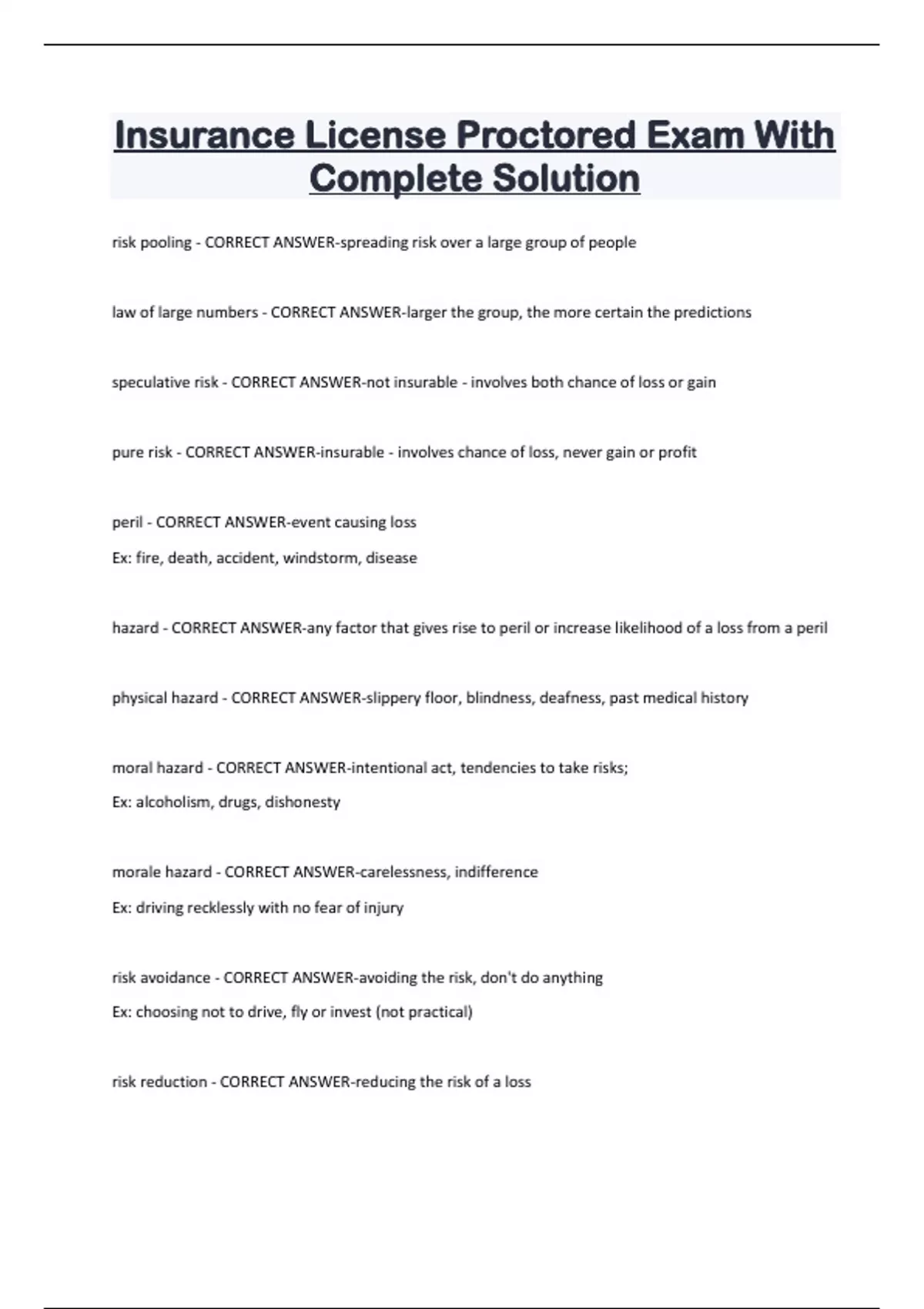 Insurance License Proctored Exam With Complete Solution - Insurance ...