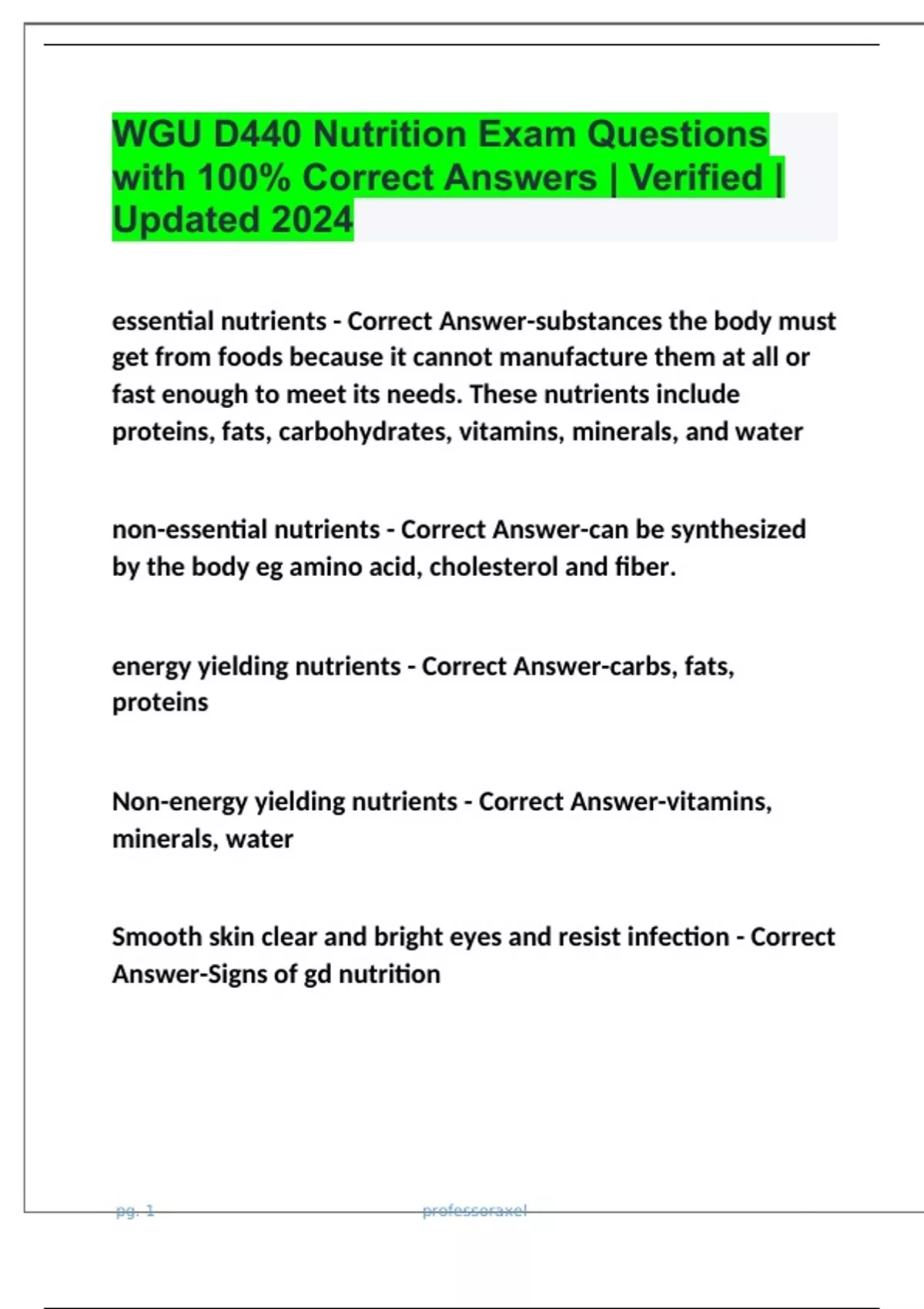 WGU D440 Nutrition Exam Questions with 100% Correct Answers | Verified ...