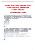 Illinois Real Estate Leasing Agent  Exam Questions And Revised  Correct Answers  2024 Already Passed