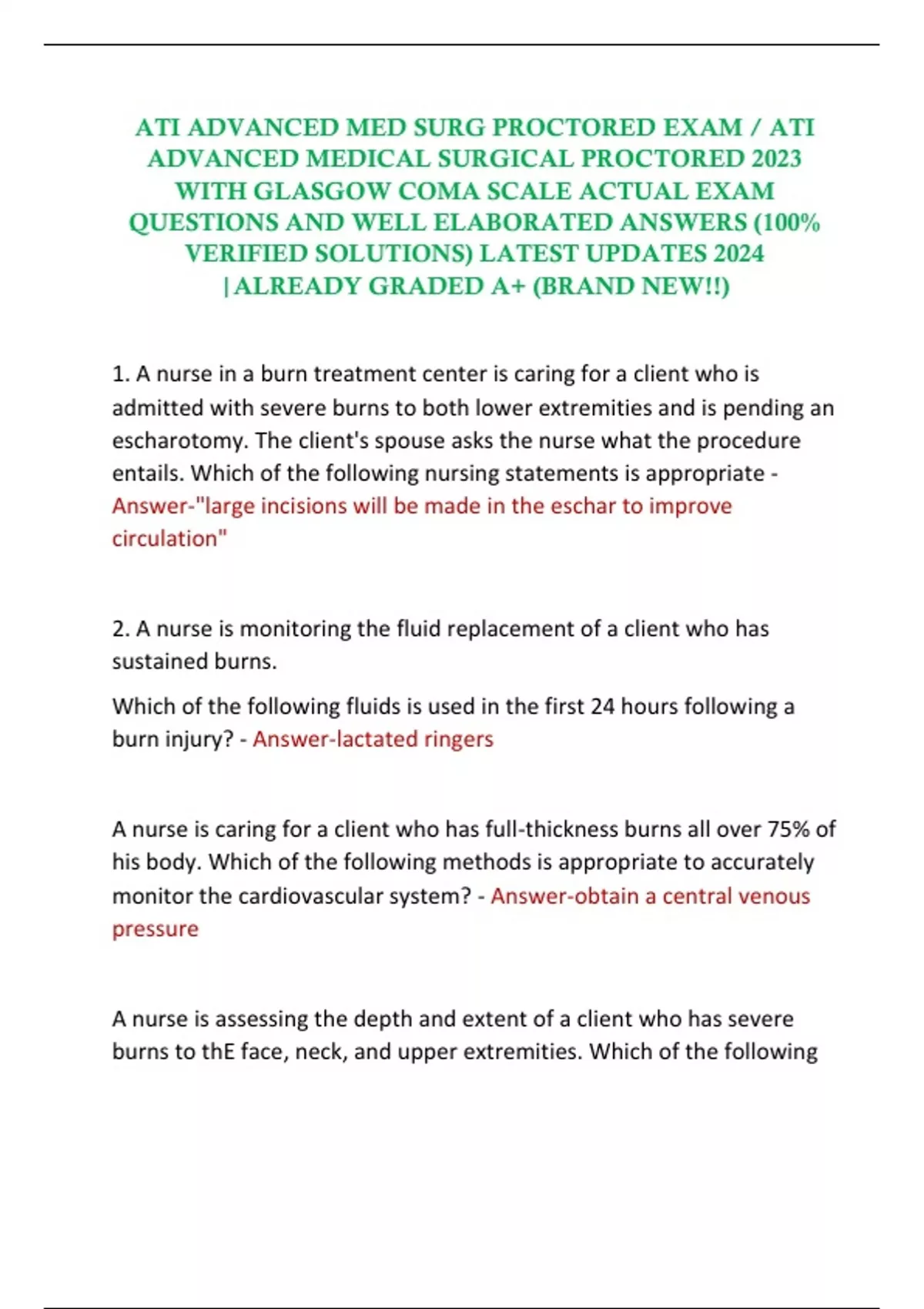 ATI ADVANCED MED SURG PROCTORED EXAM / ATI ADVANCED MEDICAL SURGICAL ...
