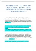 HESI DOSAGE CALCULATIONS / HESI DOSAGE CALCULATIONS QUIZ QUESTIONS AND ANSWERS 2023/2024 GRADED A+