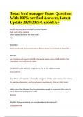 Texas food manager Exam Questions With 100% verified Answers, Latest Update 2024/2025 Graded A+.