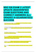   NSG 526 EXAM 2 LATEST UPDATE 2024|VERIFIED EXAM QUESTIONS AND CORRECT ANSWERS ALL GRADED A+|GUARANTEED SUCCESS
