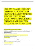 NUR 220 EXAM 2 NURSING INFORMATICS FIRST AID RESPONSE LATEST UPDATE 2024|VERIFIED EXAM QUESTIONS AND CORRECT ANSWERS ALL GRADED A+|GUARANTEED SUCCESS