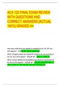 ACA 122 FINAL EXAM REVIEW  WITH QUESTIONS AND  CORRECT ANSWERS [ACTUAL  100%] GRADED A+