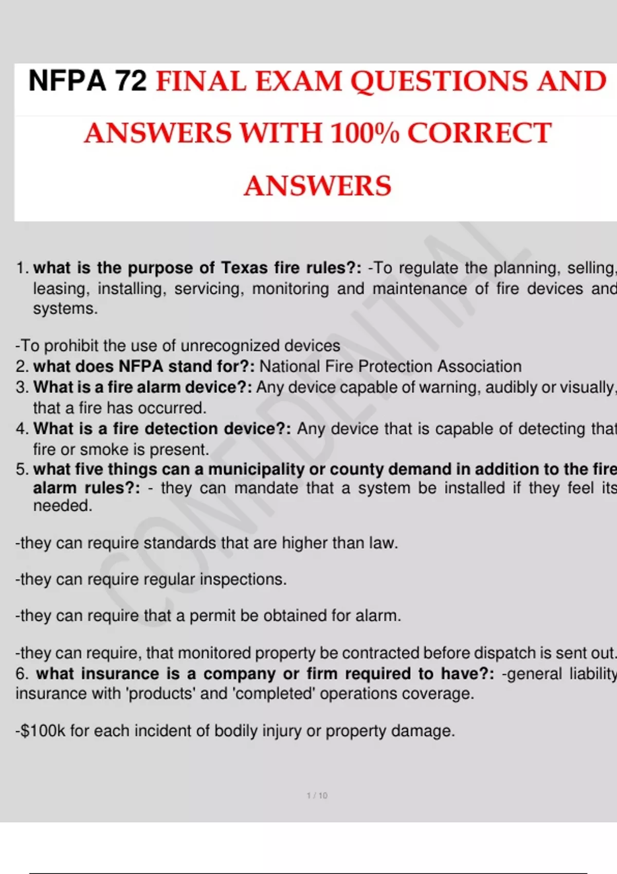 NFPA 72 FINAL EXAM QUESTIONS AND ANSWERS WITH 100% CORRECT ANSWERS ...