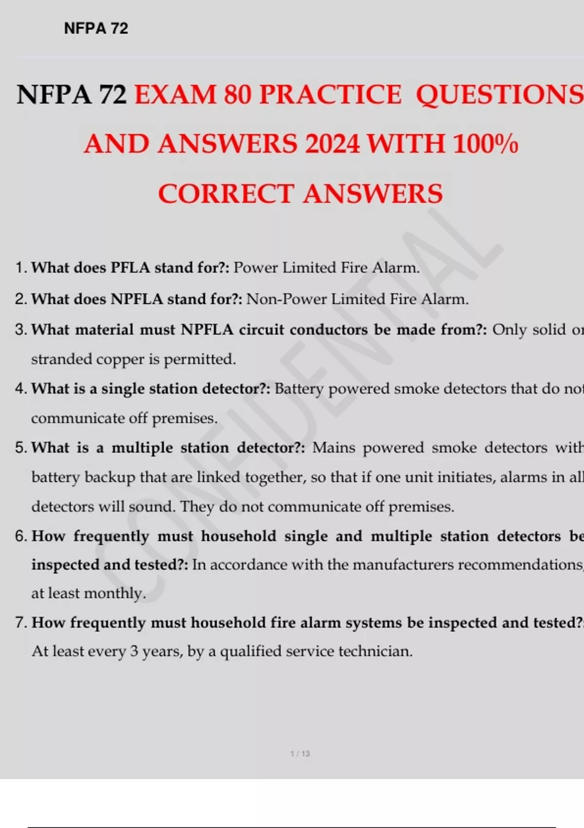 NFPA 72 EXAM 80 PRACTICE QUESTIONS AND ANSWERS 2024 WITH 100% CORRECT ...