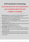 CLEP Introduction to Psychology 120 QUESTIONS AND ANSWERS 2024.