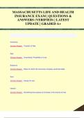 MASSACHUSETTS LIFE AND HEALTH  INSURANCE EXAM &vert; QUESTIONS &  ANSWERS &lpar;VERIFIED&rpar; &vert; LATEST  UPDATE &vert; GRADED A&plus;