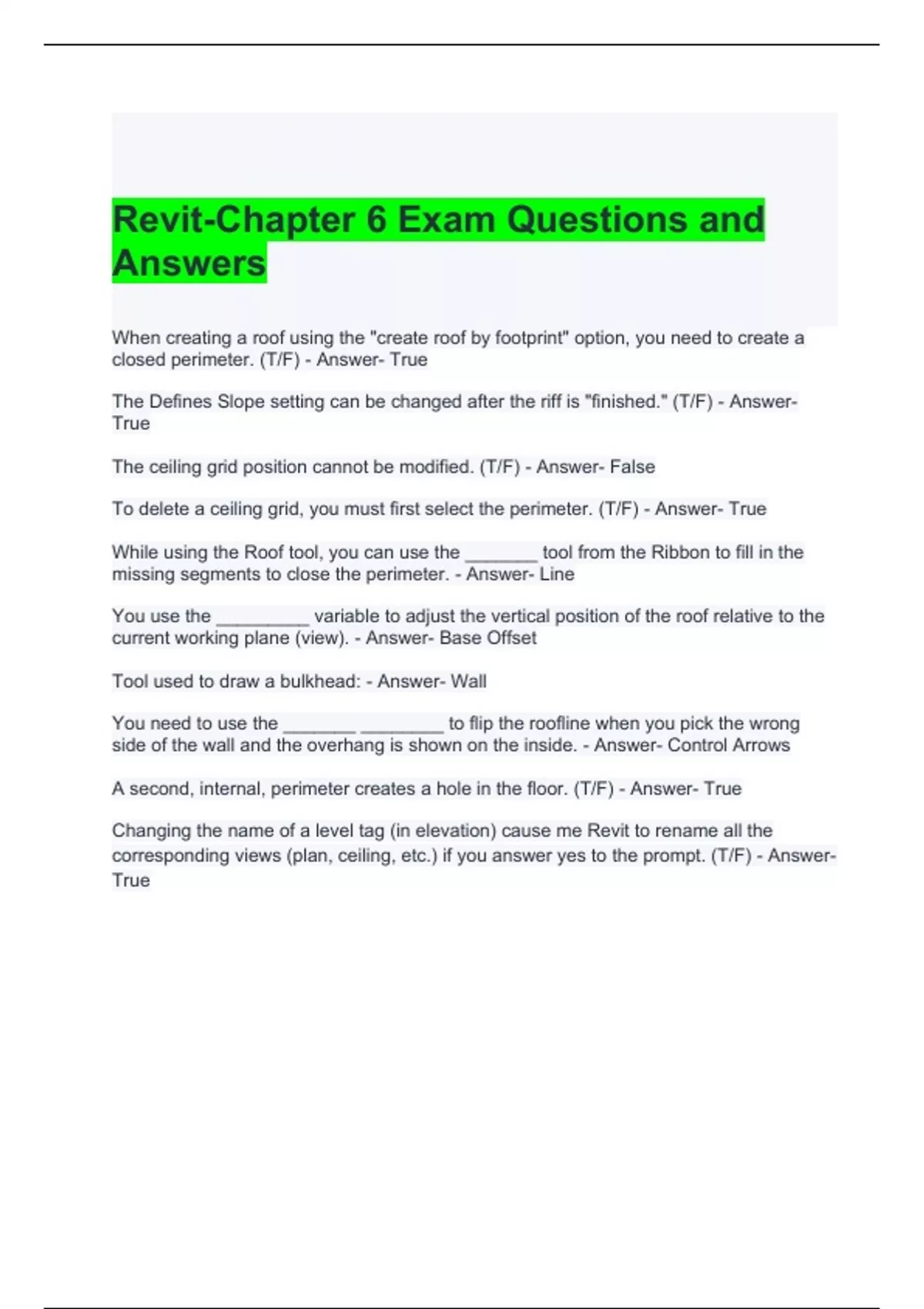 RevitChapter 6 Exam Questions and Answers REVIT Stuvia US